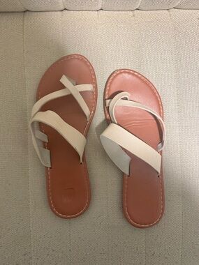 Women's Cream Strappy Slide Sandals - Neutral Leather Look